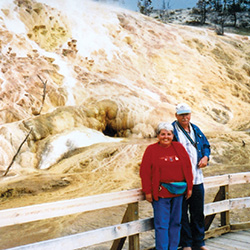 Dan and Margaret C. posing in front of a rock formation
