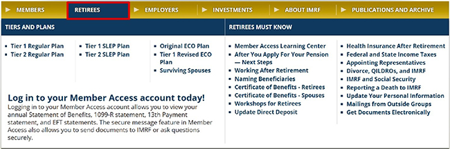 IMRF Retirees tab