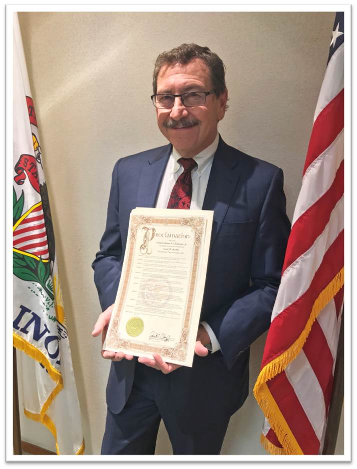 Louis Kosiba with Proclamation from the Illinois Senate